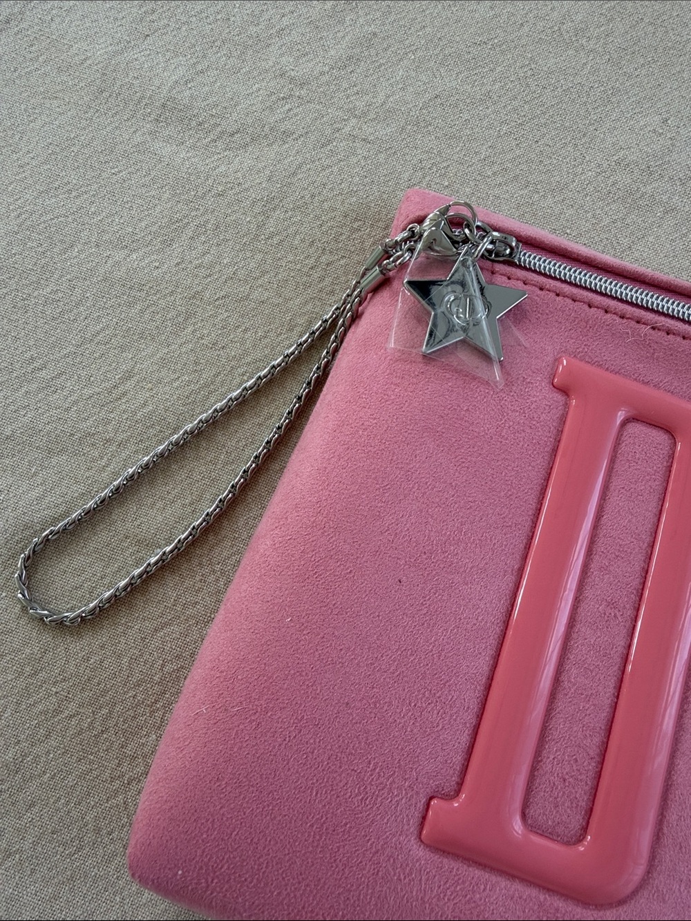 Dior Pink Suede Embossed Logo Large Pouch - Picture 2 of 7